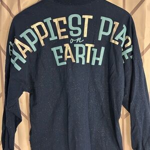 Disney Navy Sparkle Spirit Jersey Long Sleeve Tee with Silver and Blue Text